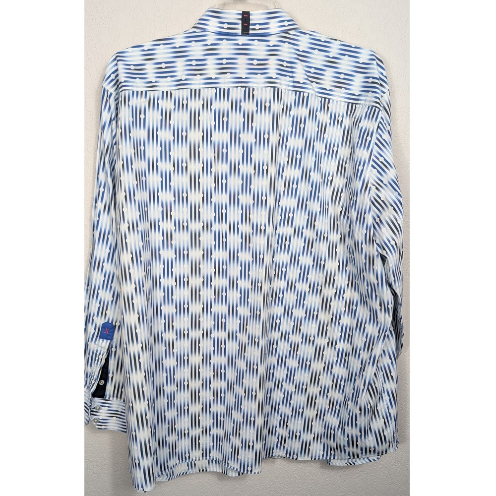 Robert Graham X Button Down‎ Shirt Men 2XL Blue Geometric Stripe Stretch - Picture 3 of 9